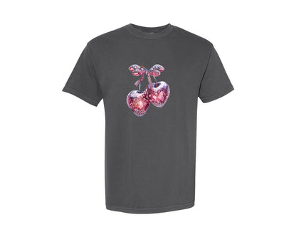brand:Comfort Colors|color:Pepper|Valentine Cherry Rhinestone Cherry Graphic T-Shirt
