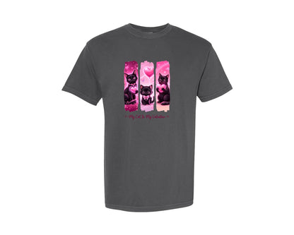 brand:Comfort Colors|color:Pepper|Black Cat Valentine Brush Stroke Art Graphic T-Shirt