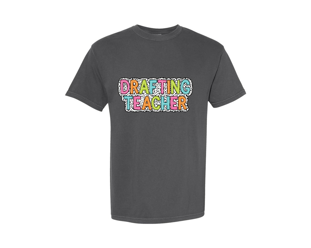brand:Comfort Colors|color:Pepper|Drafting Teacher Dalmatian Dots Graphic T-Shirt