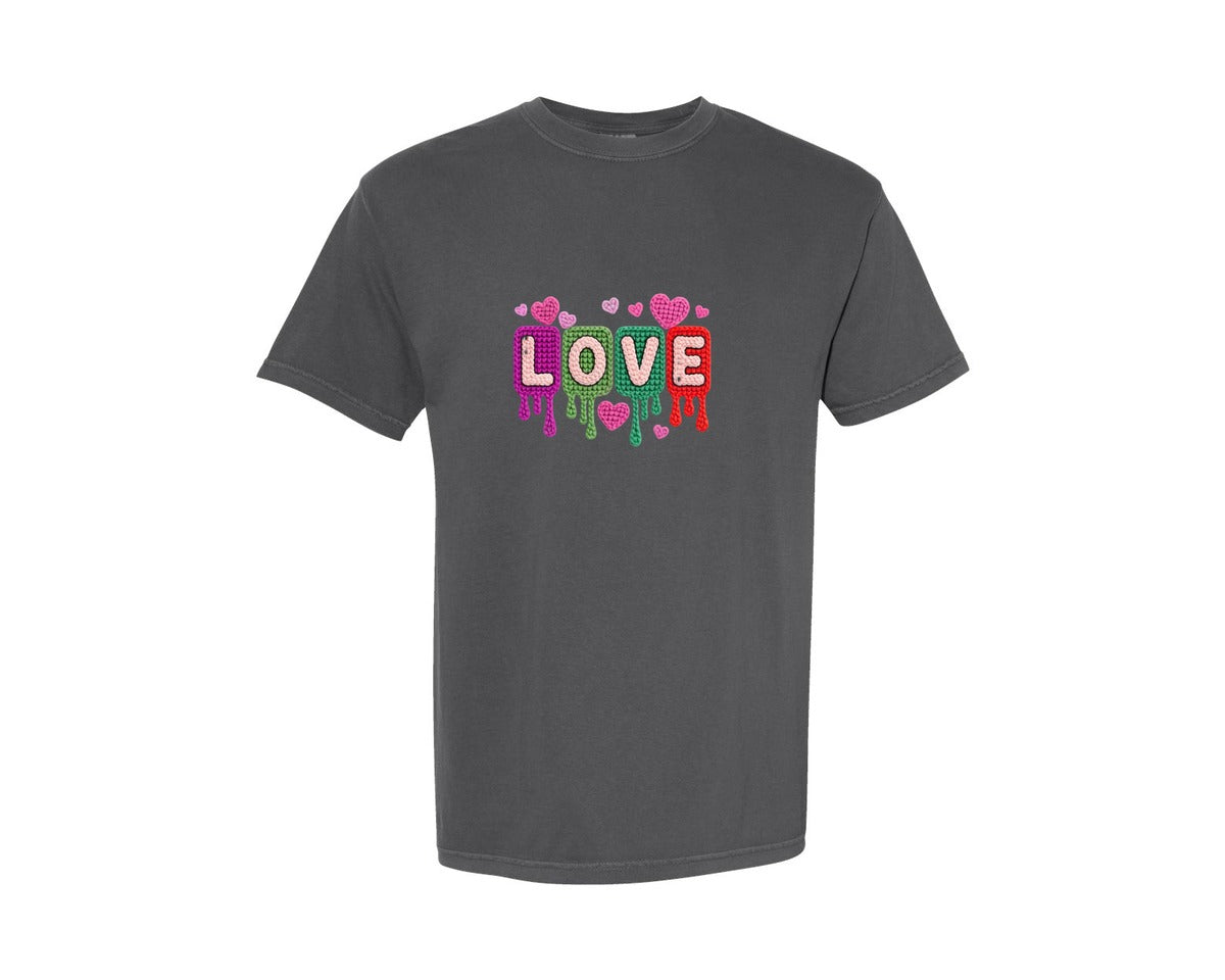 brand:Comfort Colors|color:Pepper|Faux Yarn Love Valentines Day 58 Graphic T-Shirt
