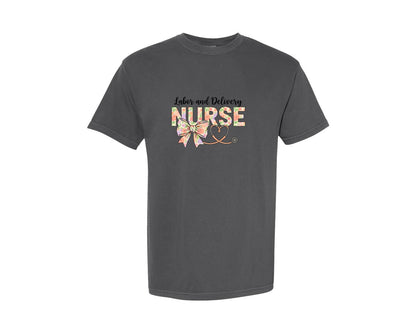 brand:Comfort Colors|color:Pepper|Labor And Delivery Nurse Floral Graphic T-Shirt