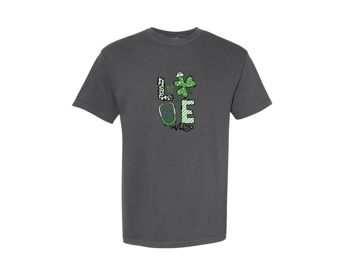 brand:Comfort Colors|color:Pepper|Nurse Love Clover Shamrock St Patricks Graphic T-Shirt