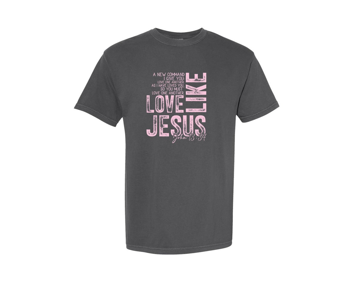 brand:Comfort Colors|color:Pepper|Love Like Jesus Heart Valentine Pn Graphic T-Shirt