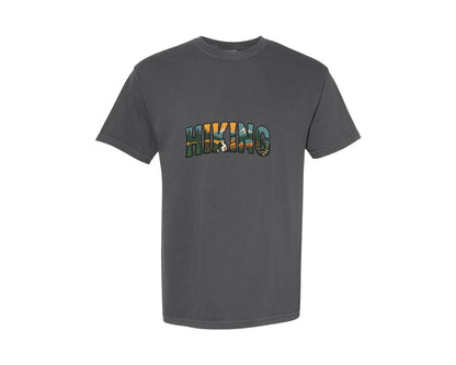brand:Comfort Colors|color:Pepper|Hiking Word Art Retro Outdoor Nature Graphic T-Shirt