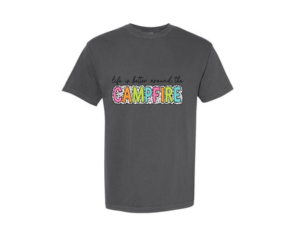 brand:Comfort Colors|color:Pepper|Camping Dalmatian Summer Campfire Graphic T-Shirt