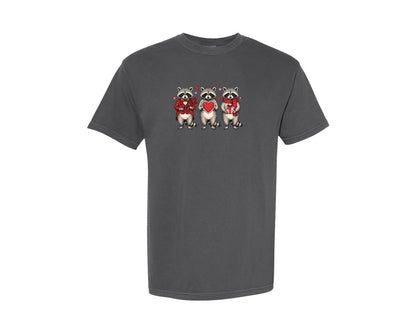brand:Comfort Colors|color:Pepper|Cute Valentine Raccoon V Day Graphic T-Shirt