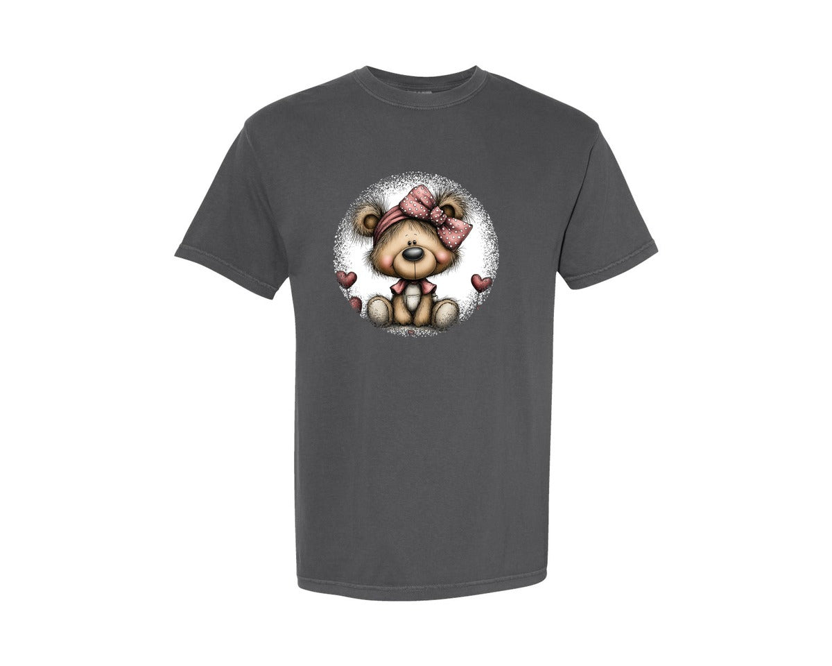 brand:Comfort Colors|color:Pepper|Teddy Bear Whimsical Valentine Round 3 Graphic T-Shirt