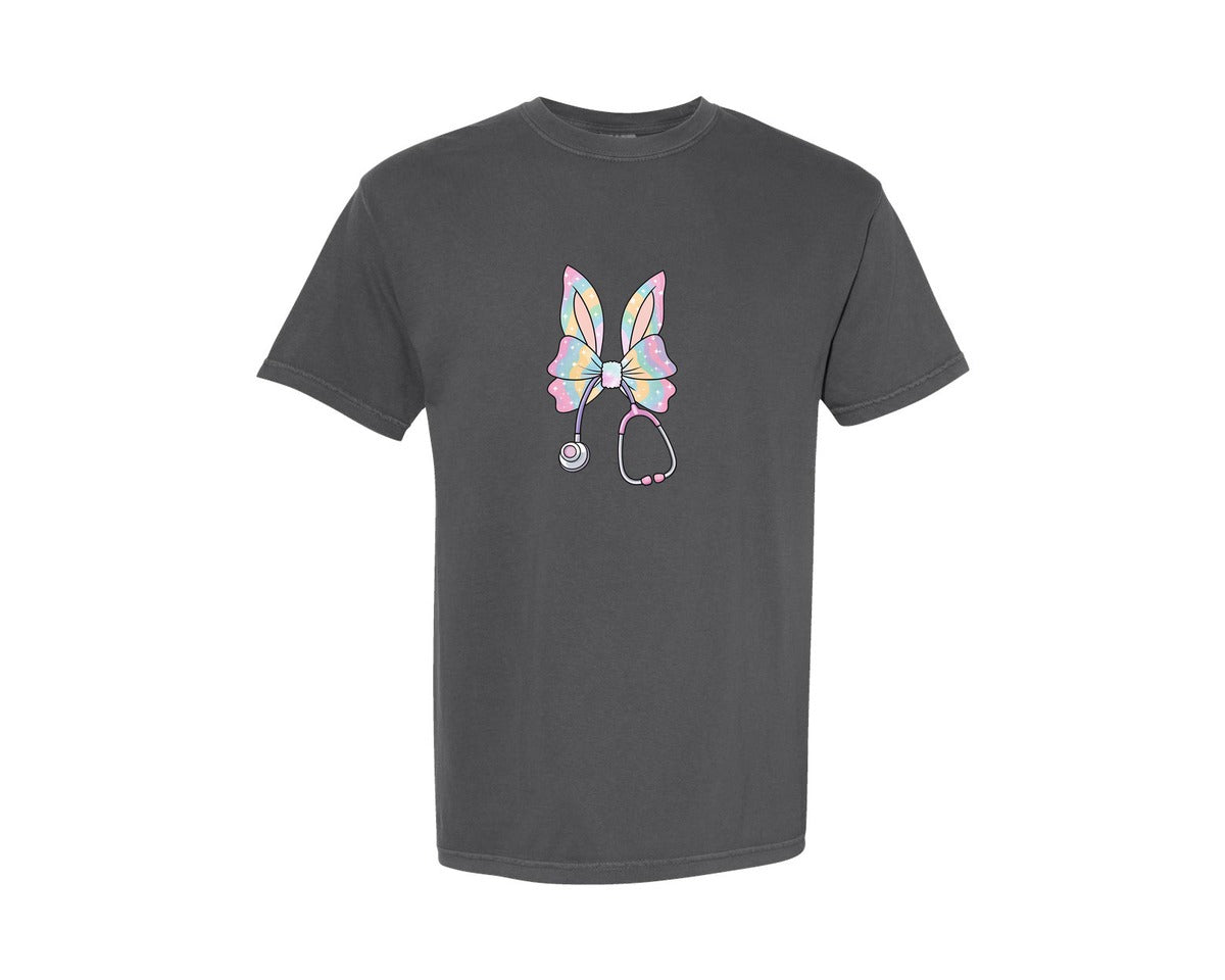 brand:Comfort Colors|color:Pepper|Easter Bunny Nurse Coquette 12 Graphic T-Shirt
