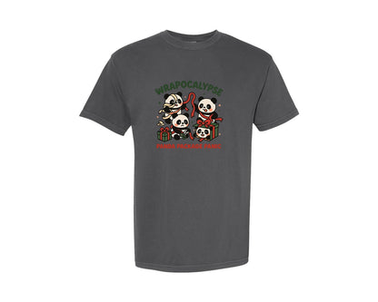 brand:Comfort Colors|color:Pepper|Panda Gift Wrap Christmas Chaos Graphic T-Shirt