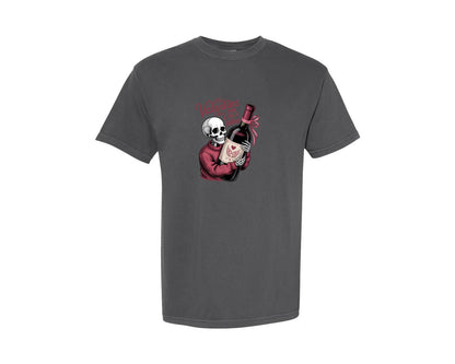 brand:Comfort Colors|color:Pepper|Skeleton Wine Valentines Day Shirt Graphic T-Shirt