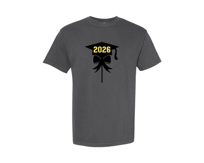 brand:Comfort Colors|color:Pepper|2026 Graduation Cake Topper With Bow Graphic T-Shirt