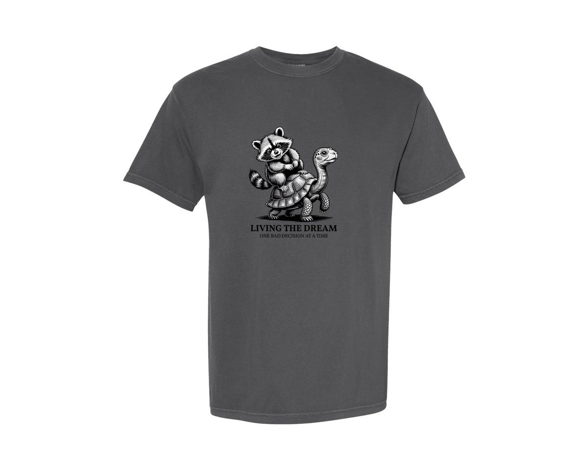 brand:Comfort Colors|color:Pepper|Chaotic Ride Raccoon Tortoise Shirt Graphic T-Shirt