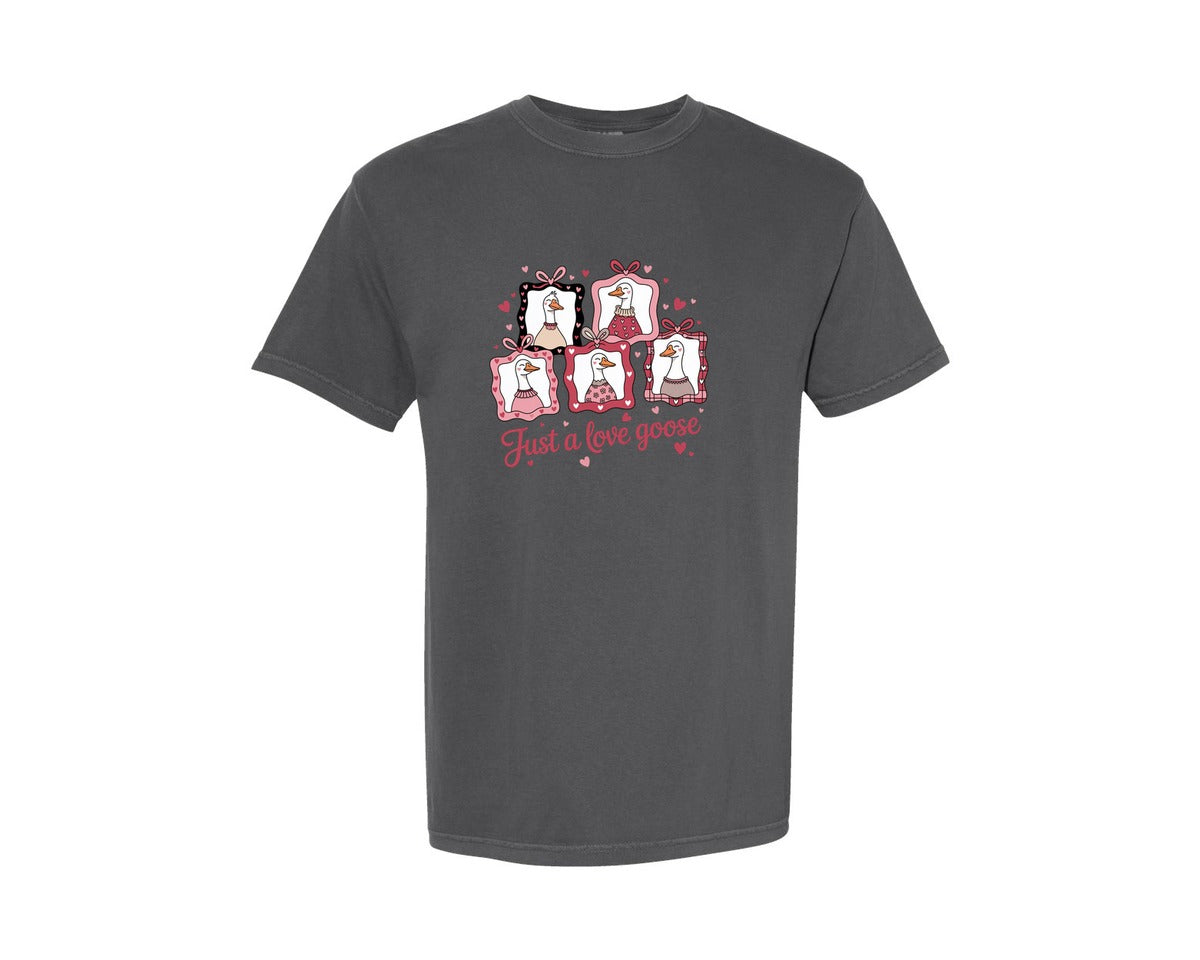 brand:Comfort Colors|color:Pepper|Just A Love Goose Valentines Graphic T-Shirt