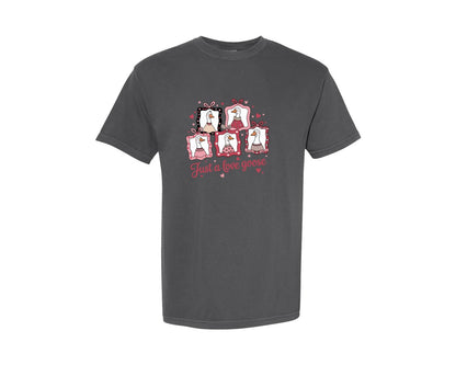 brand:Comfort Colors|color:Pepper|Just A Love Goose Valentines Graphic T-Shirt