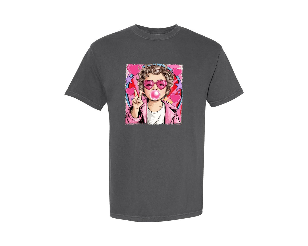 brand:Comfort Colors|color:Pepper|Retro Cupid Blowing Bubble Pngvalentine Graphic T-Shirt