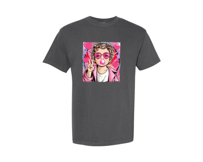 brand:Comfort Colors|color:Pepper|Retro Cupid Blowing Bubble Pngvalentine Graphic T-Shirt