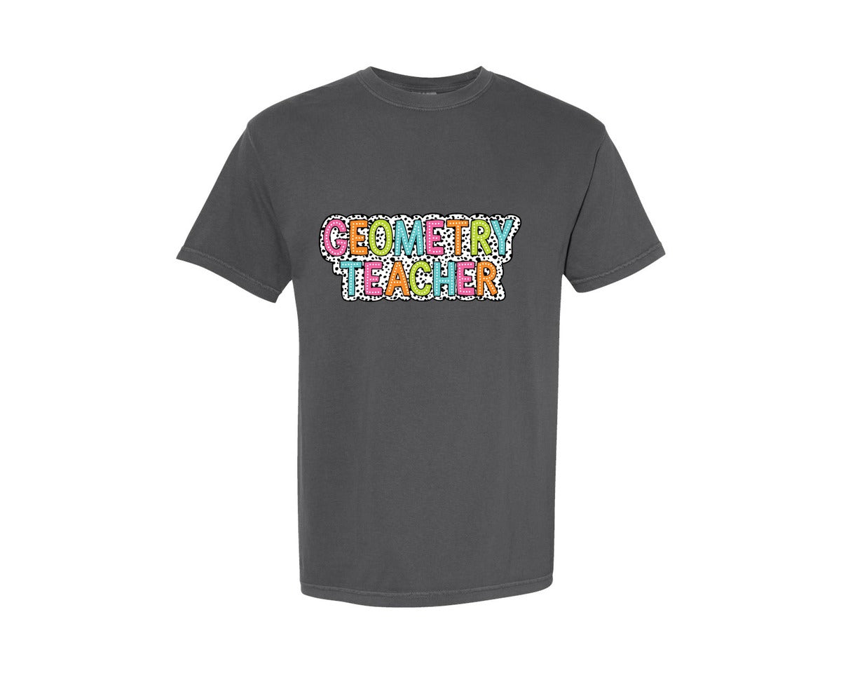 brand:Comfort Colors|color:Pepper|Geometry Teacher Dalmatian Dots Graphic T-Shirt