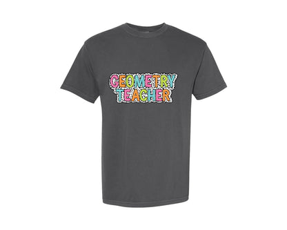 brand:Comfort Colors|color:Pepper|Geometry Teacher Dalmatian Dots Graphic T-Shirt
