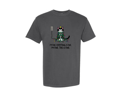 brand:Comfort Colors|color:Pepper|Funny Black Cat Christmas 2 Graphic T-Shirt