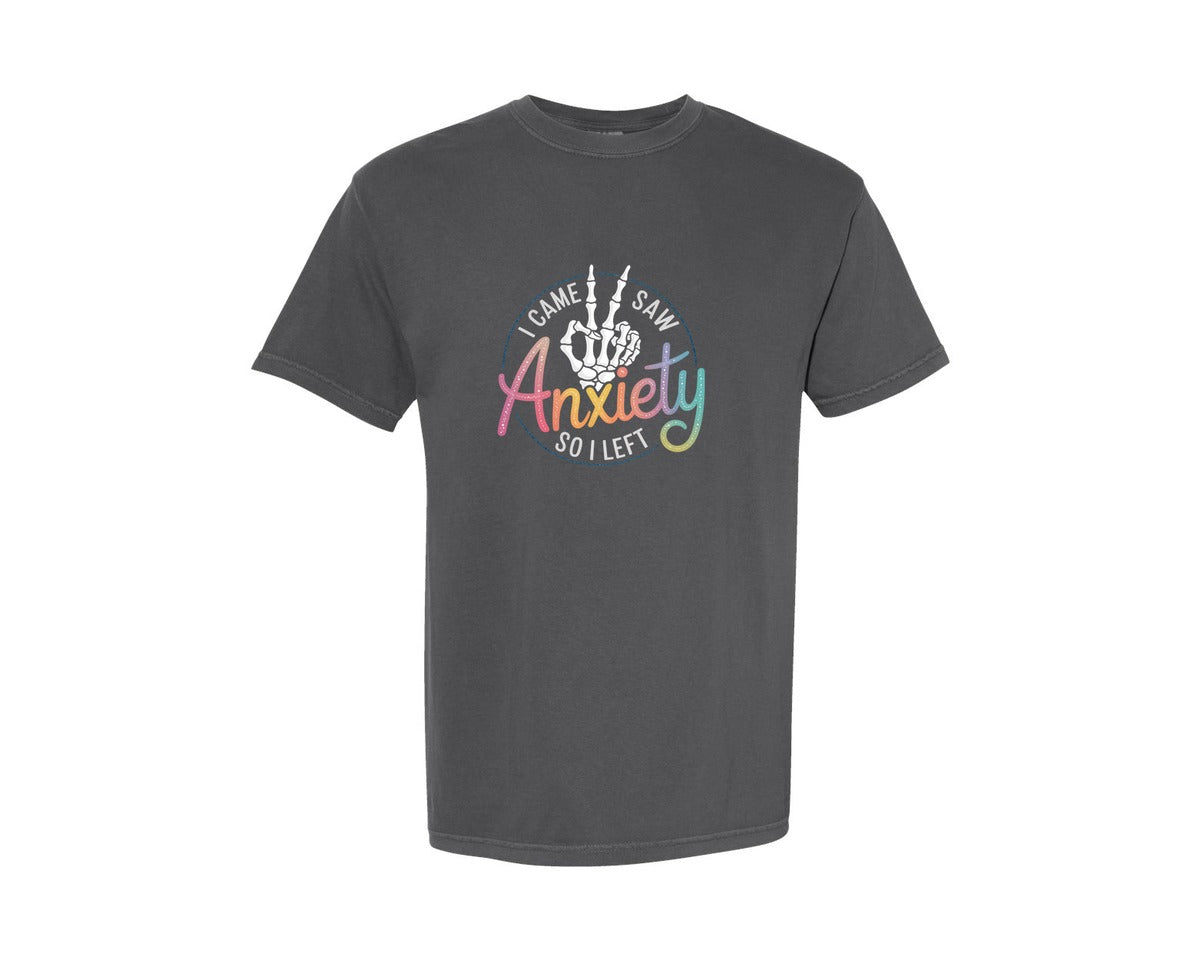 brand:Comfort Colors|color:Pepper|I Came I Saw Anxiety Gothic 3 Graphic T-Shirt