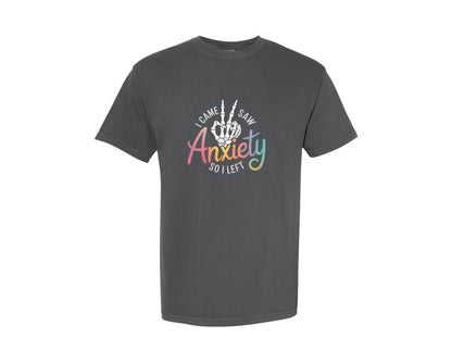 brand:Comfort Colors|color:Pepper|I Came I Saw Anxiety Gothic 3 Graphic T-Shirt