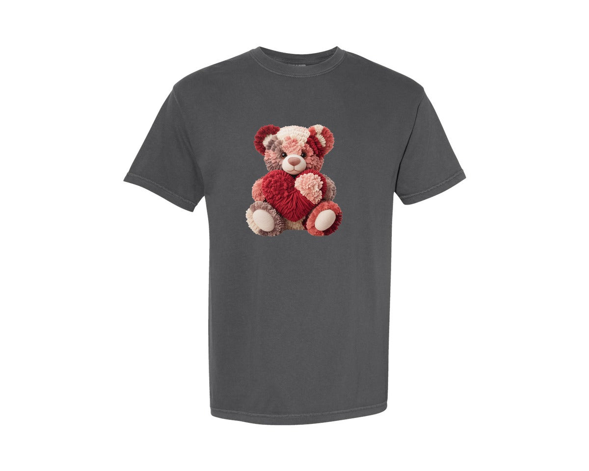 brand:Comfort Colors|color:Pepper|Crochet Valentine Teddy Bear Plush Graphic T-Shirt