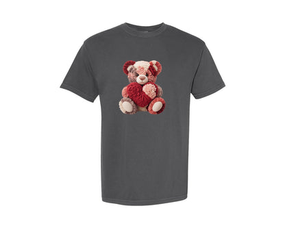 brand:Comfort Colors|color:Pepper|Crochet Valentine Teddy Bear Plush Graphic T-Shirt