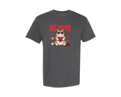 brand:Comfort Colors|color:Pepper|Be Mine Cute Cat Valentines Day Graphic T-Shirt