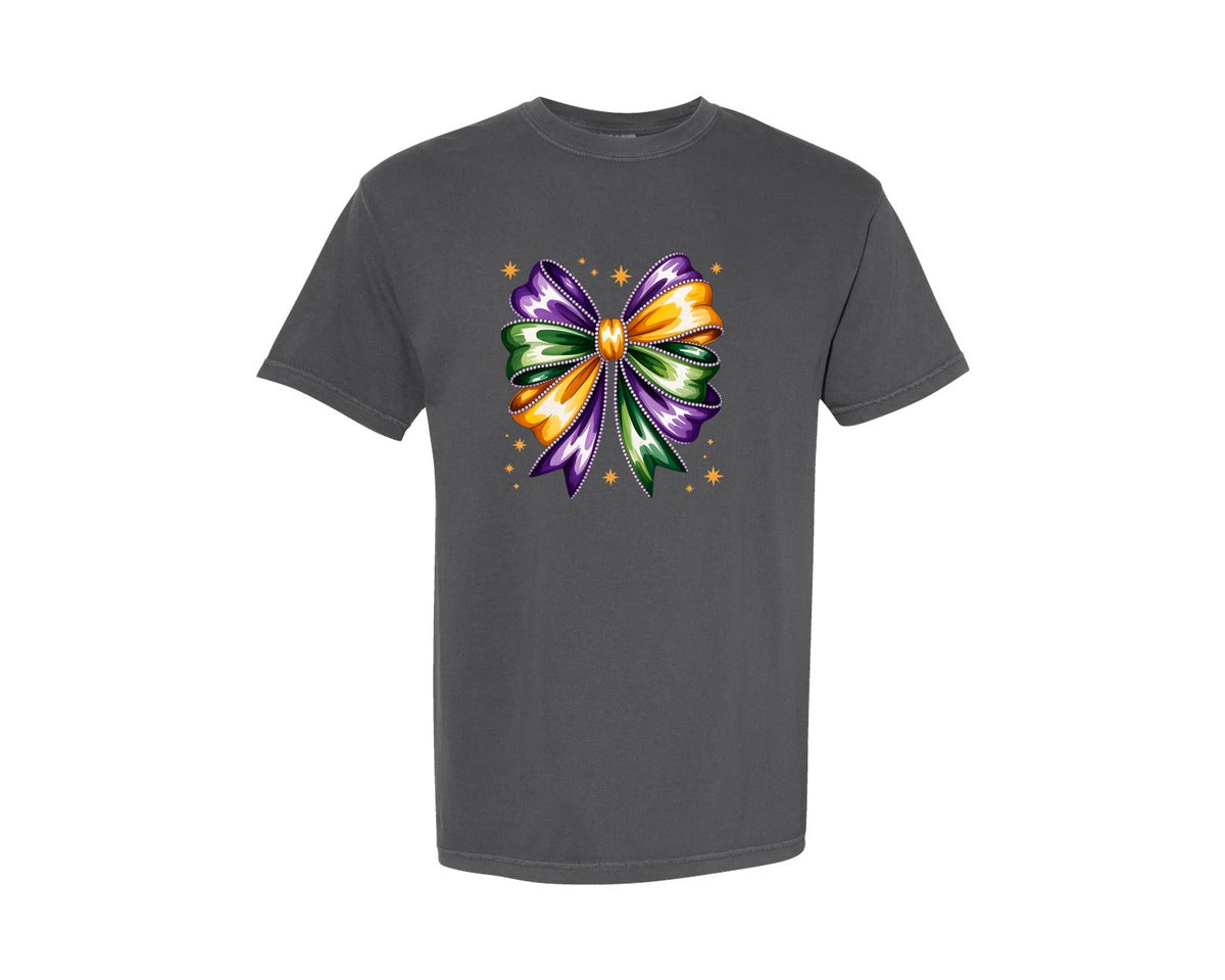 brand:Comfort Colors|color:Pepper|Mardi Gras Coquette Bow Mardi Gras 2 Graphic T-Shirt