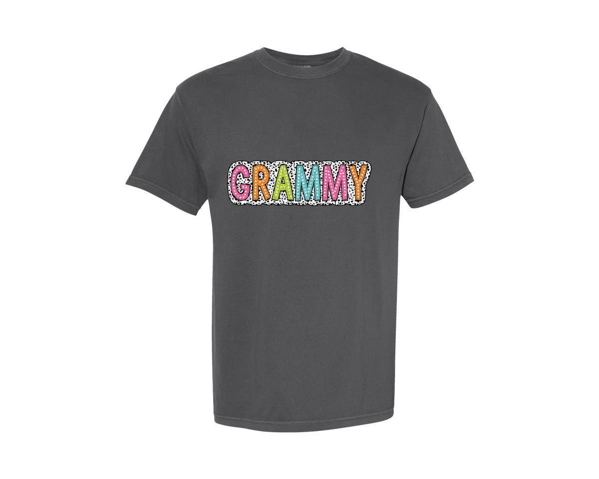 brand:Comfort Colors|color:Pepper|Grammy Dalmatian Dots Bright Doodle Graphic T-Shirt