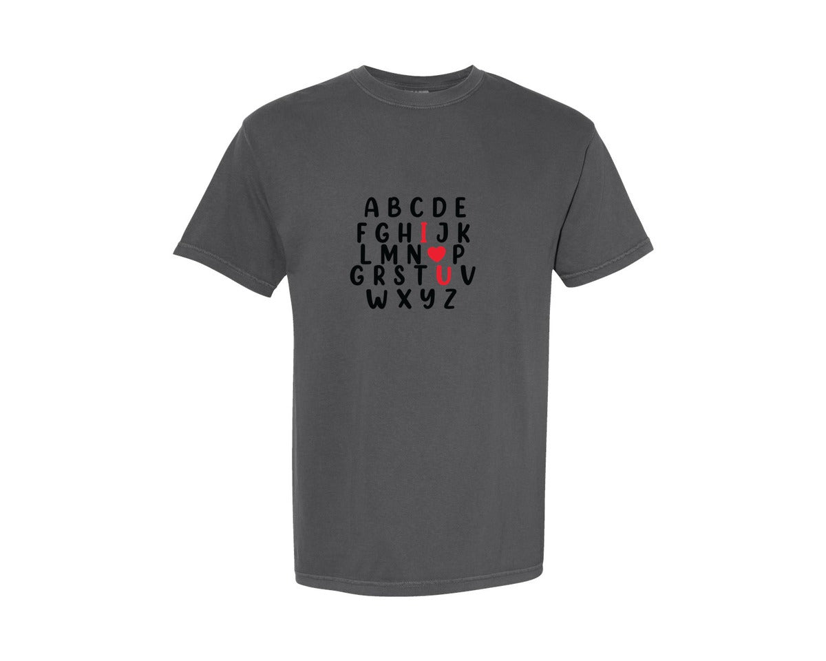 brand:Comfort Colors|color:Pepper|Valentine Alphabet I Love You 4 Graphic T-Shirt