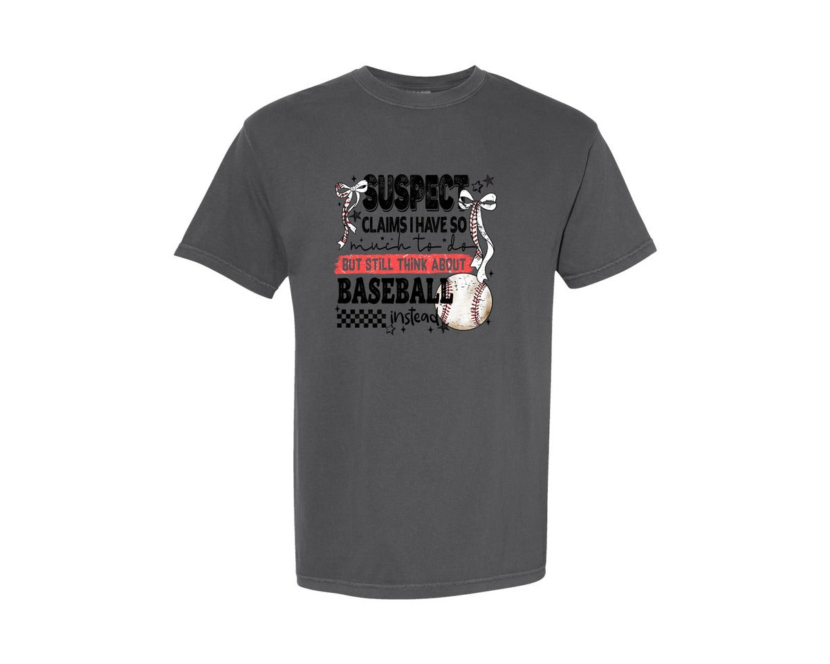 brand:Comfort Colors|color:Pepper|Baseball Bow Mom Quote Retro Distressed Graphic T-Shirt