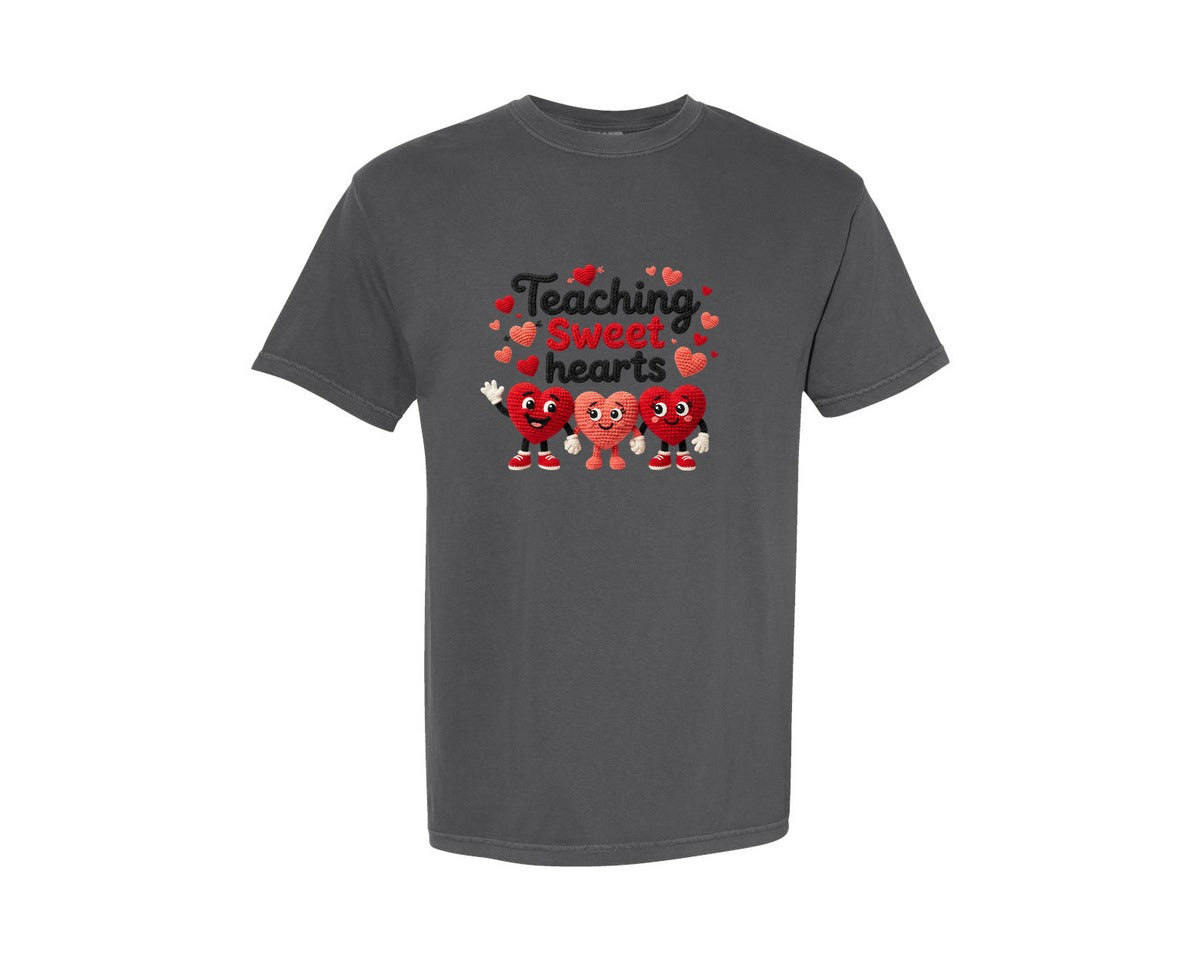 brand:Comfort Colors|color:Pepper|Faux Crochet Teaching Sweethearts Graphic T-Shirt