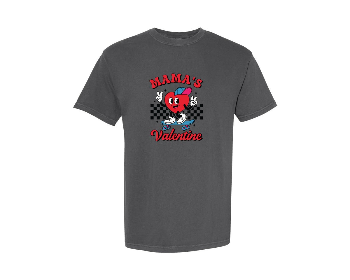 brand:Comfort Colors|color:Pepper|Mamas Valentine Heart Boy Ball Cap Graphic T-Shirt