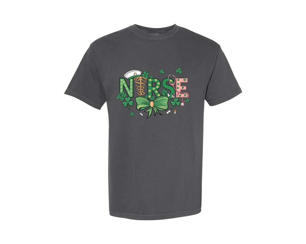 brand:Comfort Colors|color:Pepper|St Patricks Day Nurse Lucky Nurse 6 Graphic T-Shirt
