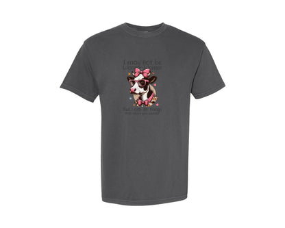 brand:Comfort Colors|color:Pepper|Funny Attitude Cow Wear Pink Bow Shirt Graphic T-Shirt