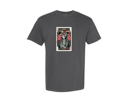 brand:Comfort Colors|color:Pepper|Queen Of Hearts Tarot Card Halloween Graphic T-Shirt