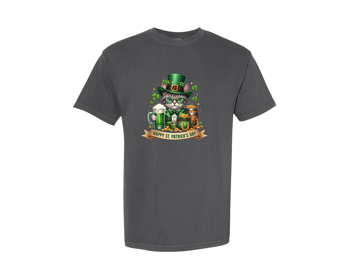 brand:Comfort Colors|color:Pepper|St Patricks Day Cat 10 Graphic T-Shirt