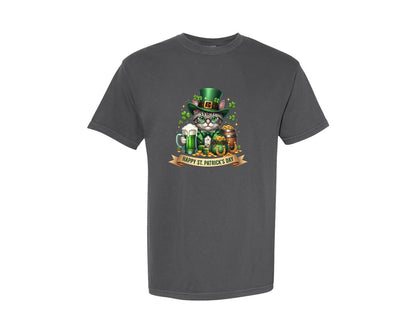 brand:Comfort Colors|color:Pepper|St Patricks Day Cat 10 Graphic T-Shirt