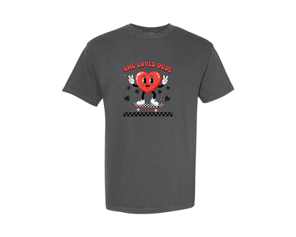 brand:Comfort Colors|color:Pepper|One Loved Dude Skater Heart Valentine Graphic T-Shirt