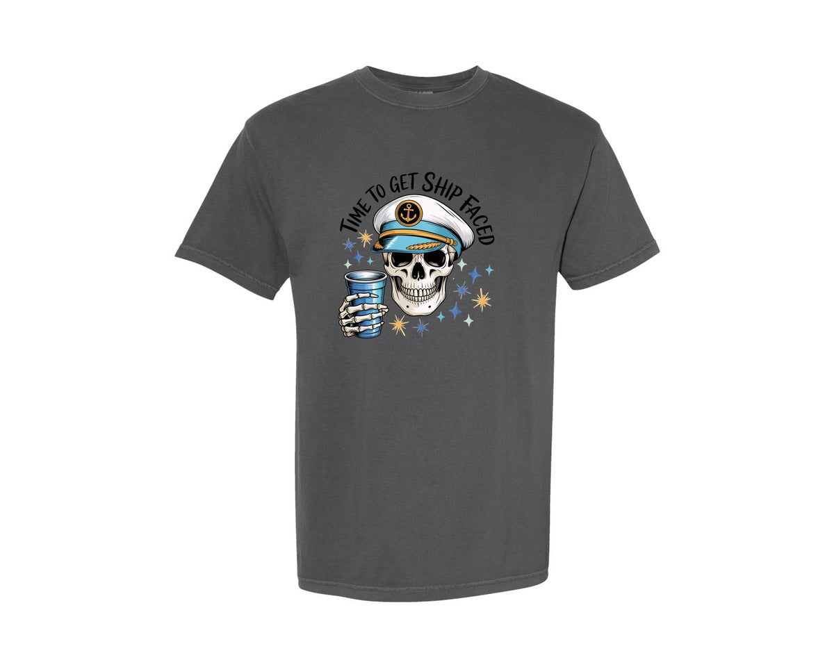 brand:Comfort Colors|color:Pepper|Time To Get Ship Faced Skeleton Dtf Graphic T-Shirt