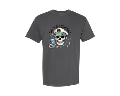 brand:Comfort Colors|color:Pepper|Time To Get Ship Faced Skeleton Dtf Graphic T-Shirt