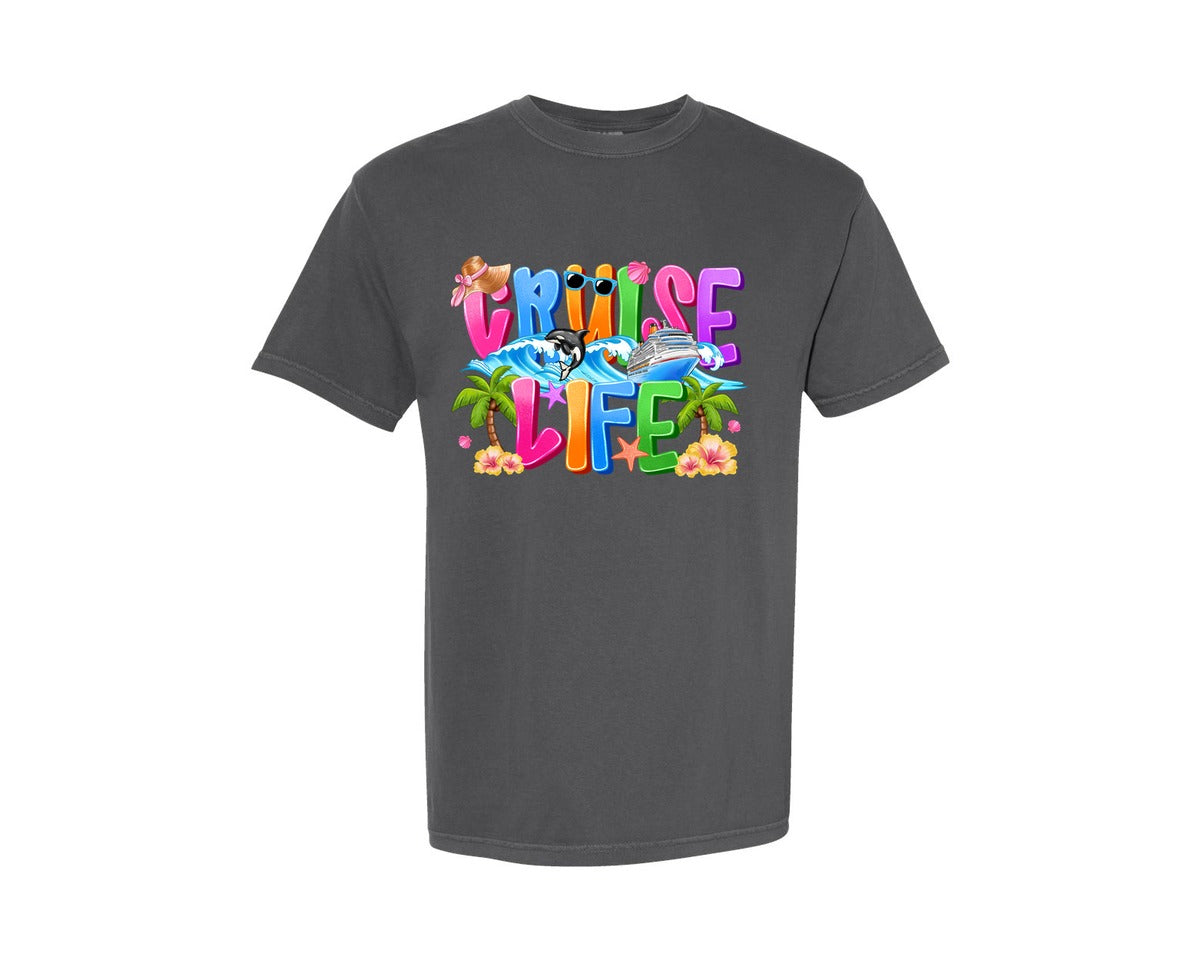 brand:Comfort Colors|color:Pepper|Cruise Life Tropical Summer Art Graphic T-Shirt