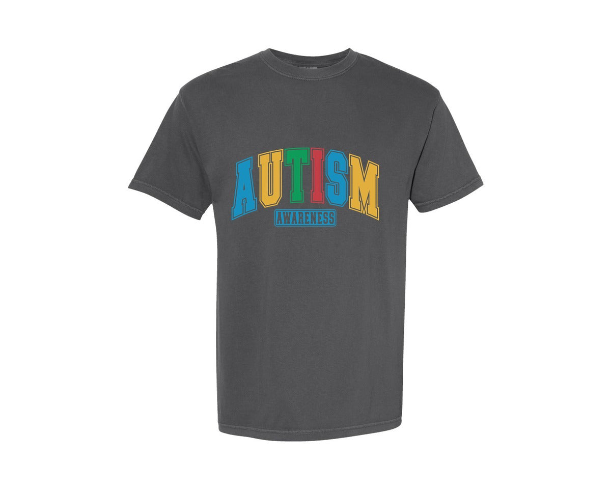 brand:Comfort Colors|color:Pepper|Autism Awareness Autism Mom Varsity Graphic T-Shirt
