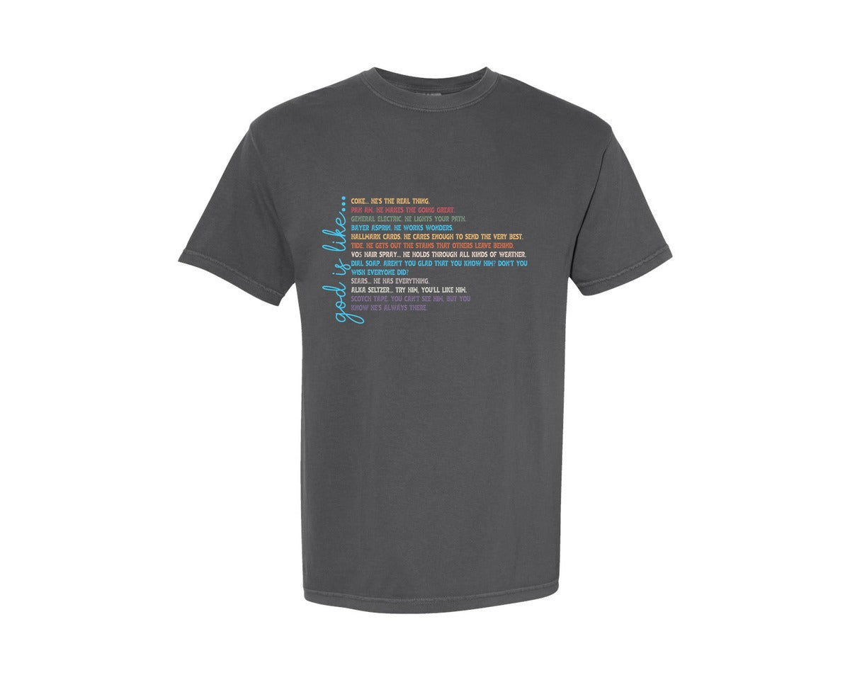 brand:Comfort Colors|color:Pepper|Vintage 90S God Is Like Christian Slogan Graphic T-Shirt