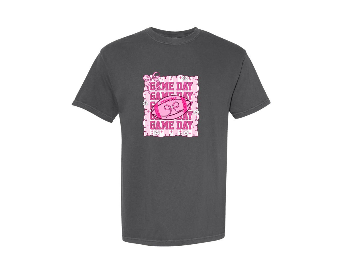 brand:Comfort Colors|color:Pepper|Pink Preppy Game Day Coquette Girly Graphic T-Shirt