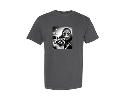 brand:Comfort Colors|color:Pepper|Scarred Raccoon Selfie With Bigfoot Yeti Graphic T-Shirt