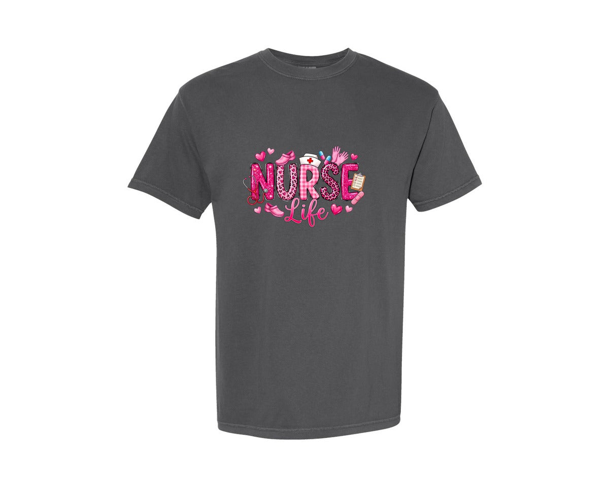brand:Comfort Colors|color:Pepper|Valentines Day Nurse Life 2 Graphic T-Shirt