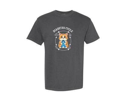 brand:Comfort Colors|color:Pepper|Diabetes Cycle Funny Cat Blue Diabetes Graphic T-Shirt
