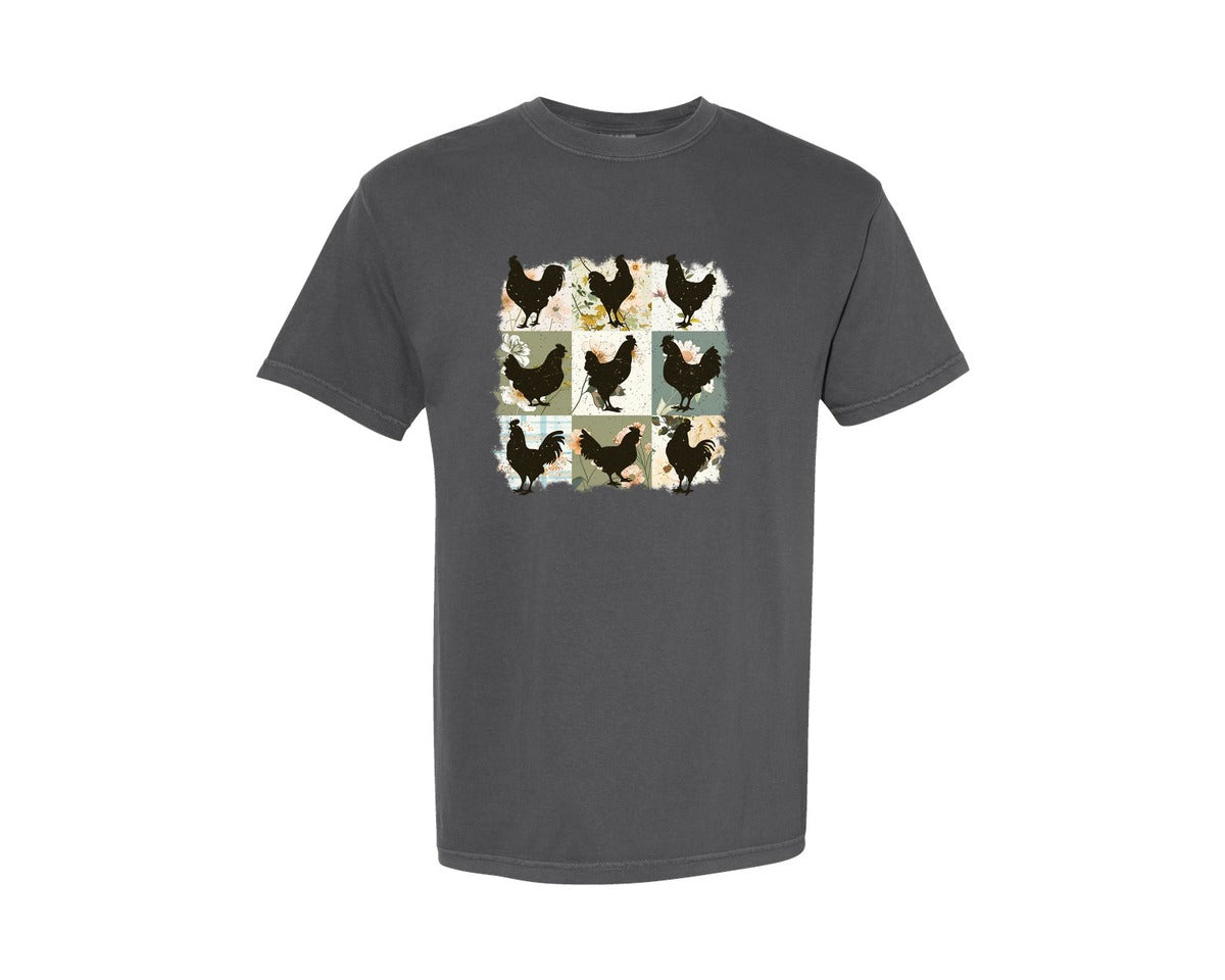 brand:Comfort Colors|color:Pepper|Rustic Chickens Farmhouse Graphic T-Shirt